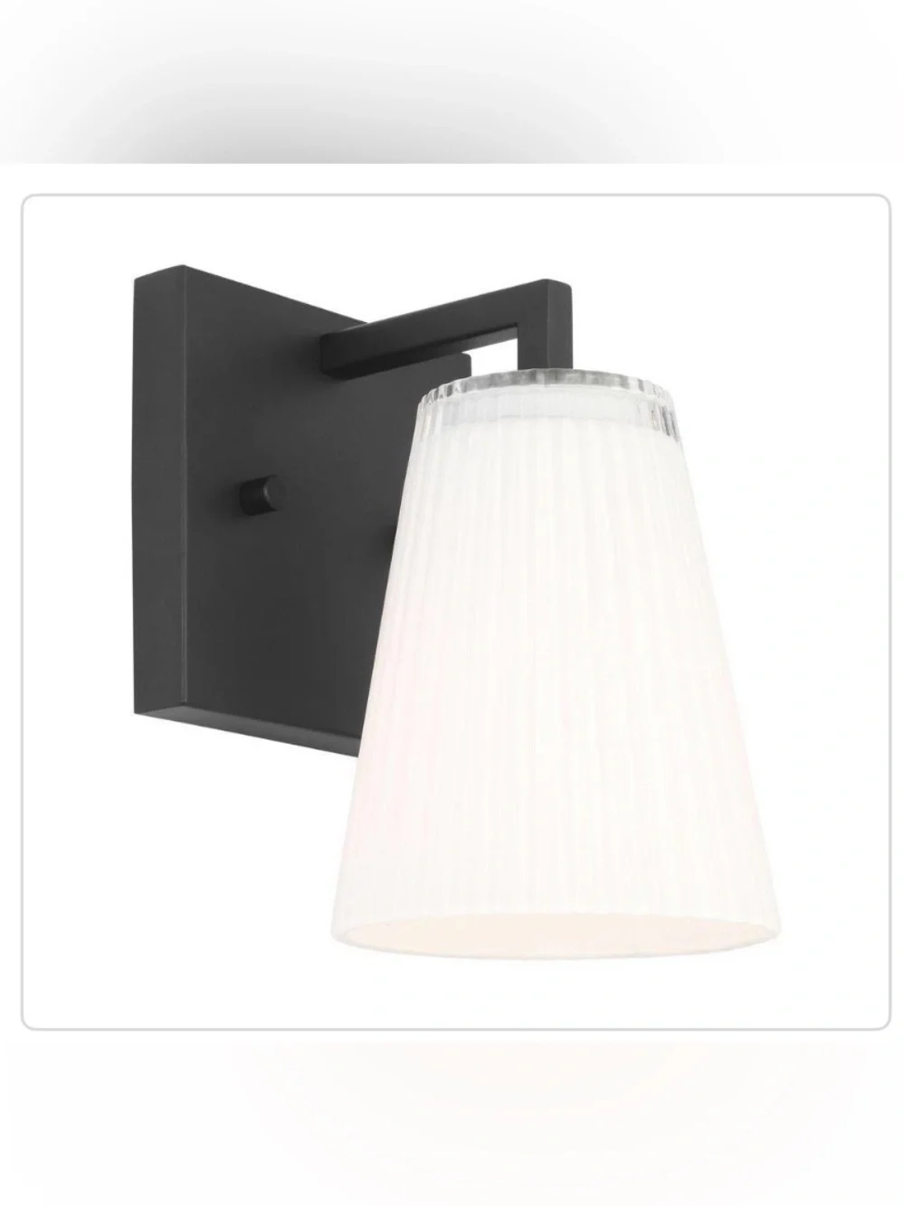New Generation Lighting Modern Black Wall Sconce with White Ribbed Glass Shade